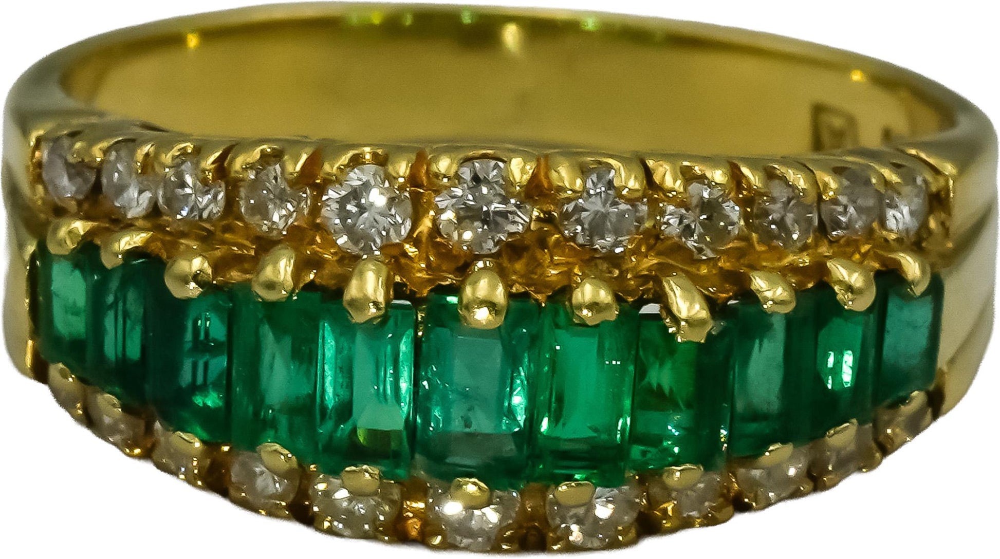 18k Yellow Gold VS Diamond and Emerald Band Ring 1.0CT Size 5.75