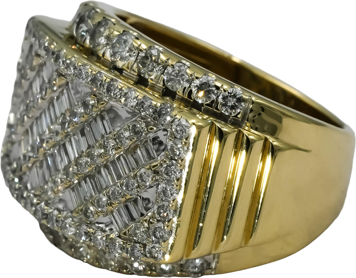 10k Yellow Gold Round and Baguette Cut Diamond Men's Band Ring 3.50CT Size 9.75