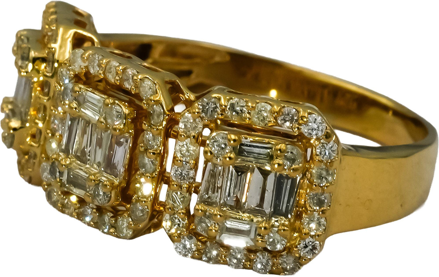 10k Yellow Gold Round & Baguette Cut Diamond Cocktail Ring 1.0CT Size 9.75