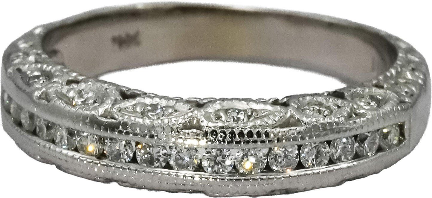 14k White Gold VS Diamond Antique Style Milgrain Band Ring 0.40CT Size 7