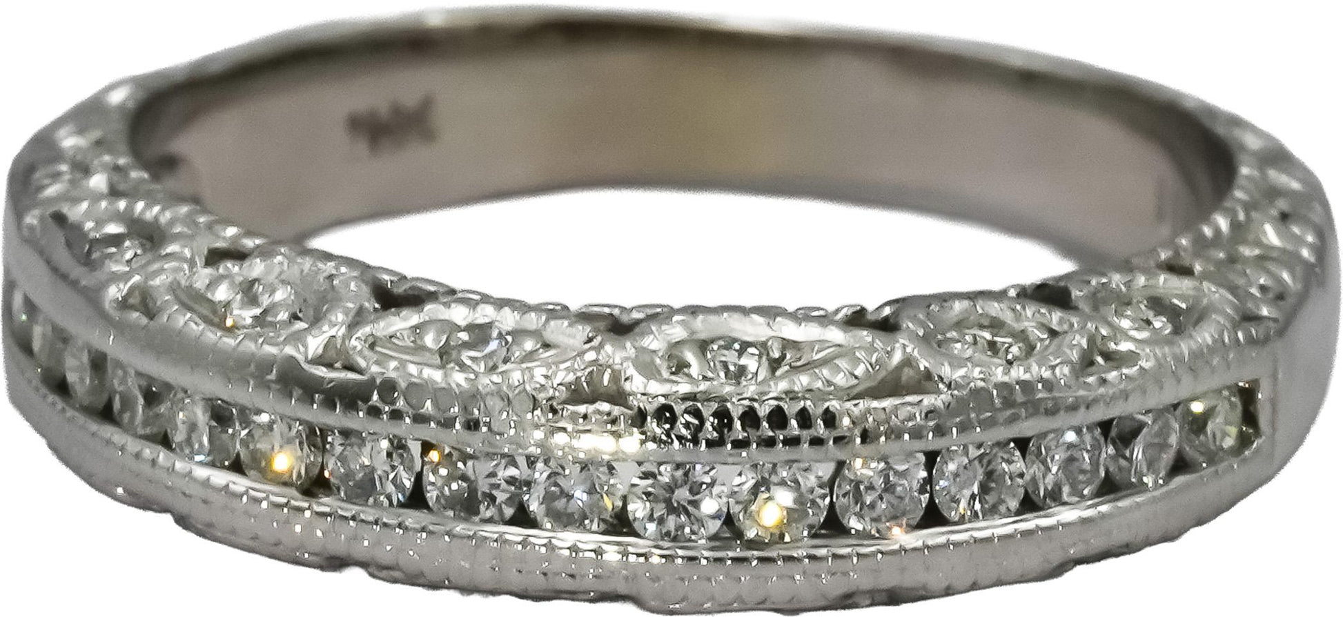 14k White Gold VS Diamond Antique Style Milgrain Band Ring 0.40CT Size 7