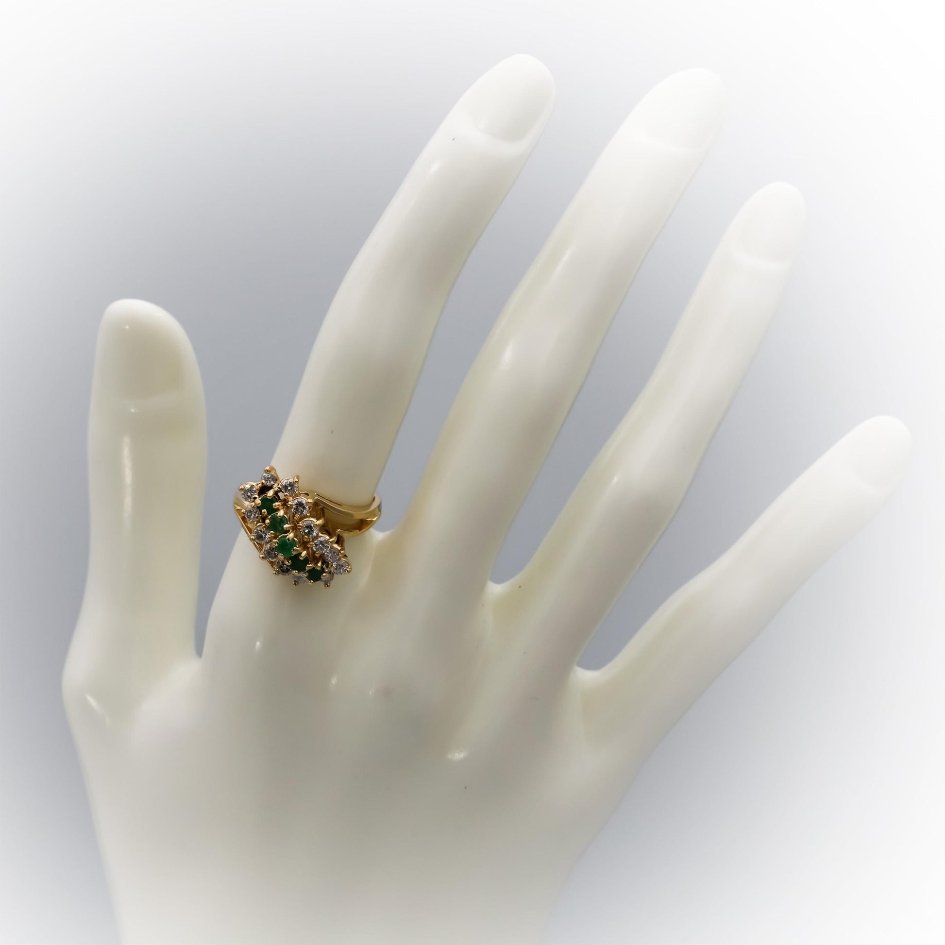 14k Yellow Gold Round Diamond and Emerald Bypass Ring 0.75CT Size 6.5