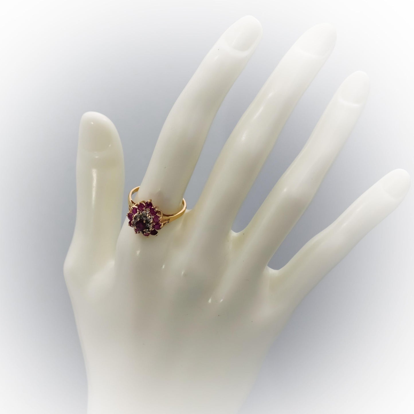 10k Yellow Gold Ruby Cocktail Ring 1.0CT Size 7.5 w/ Diamond Accents