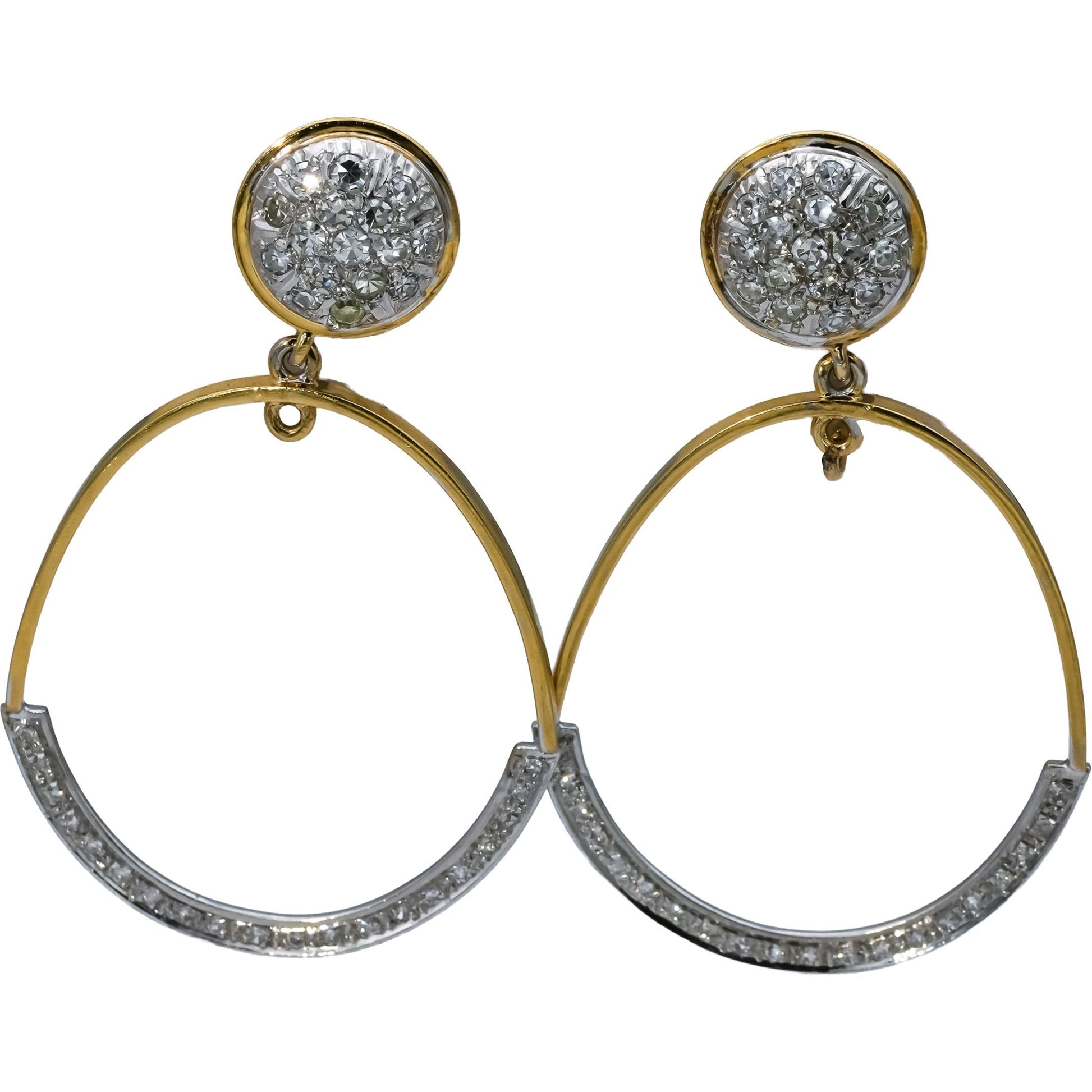 Vintage Antique 14k Yellow & White Gold 1.0CT Diamond Dangle Earrings 1.0CT