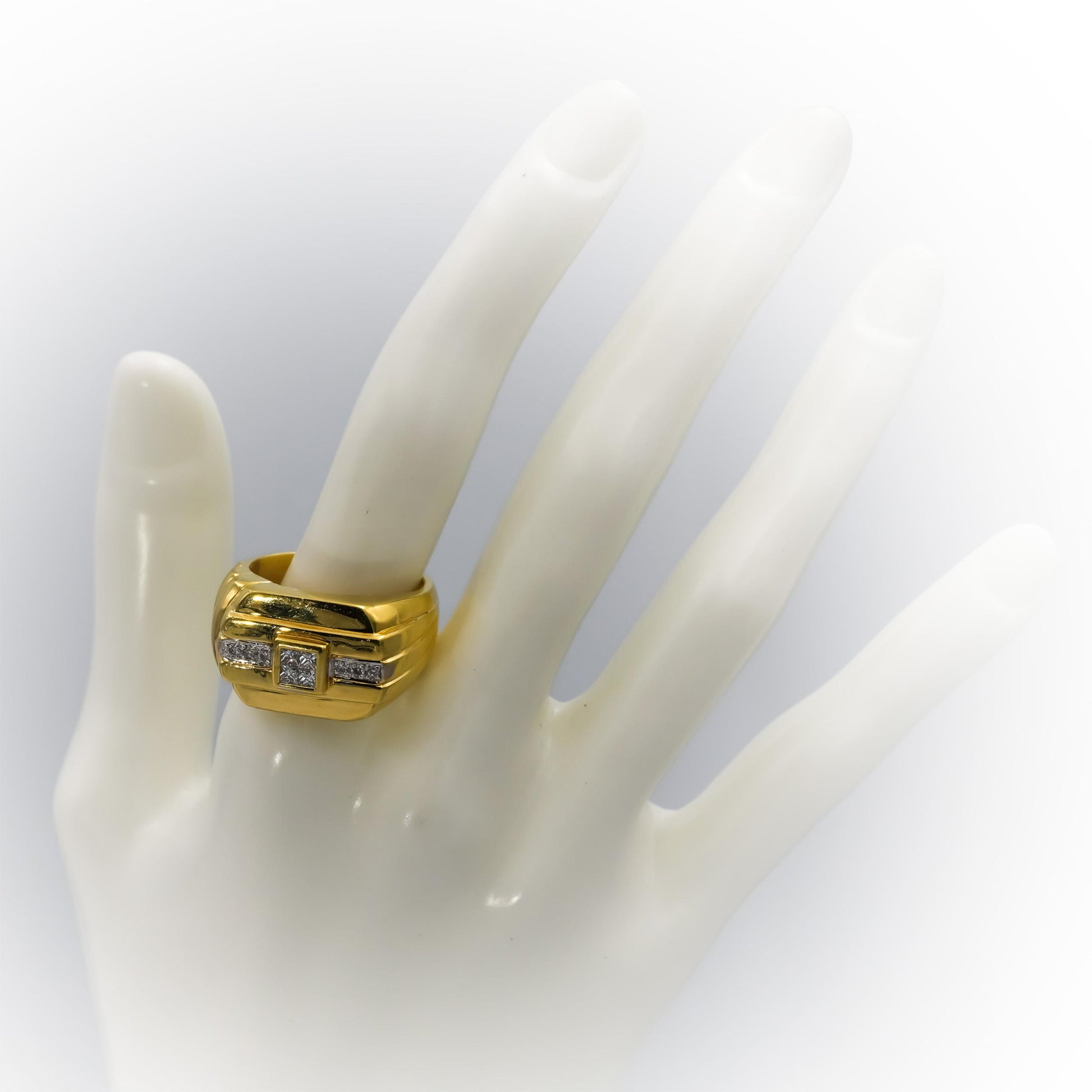 18k Yellow Gold Princess & Round Diamond Men's Ring 0.50CT Size 9.75