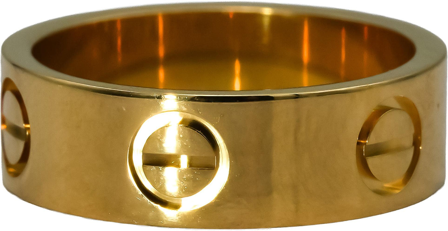 CARTIER 18k Yellow Gold Love Screw Motif Ring 5.5mm Wide Size 48