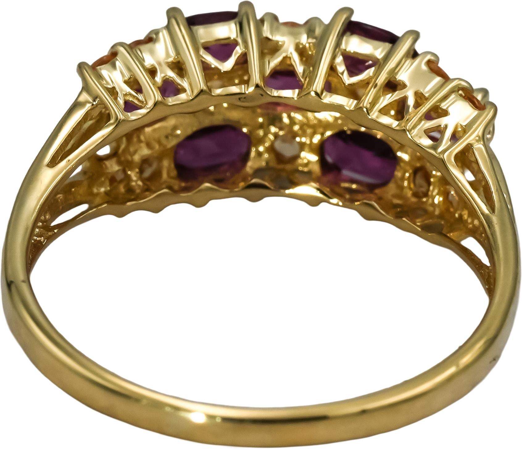 14k Yellow Gold Tourmaline and Citrine Band Ring 1.35CT Size 11