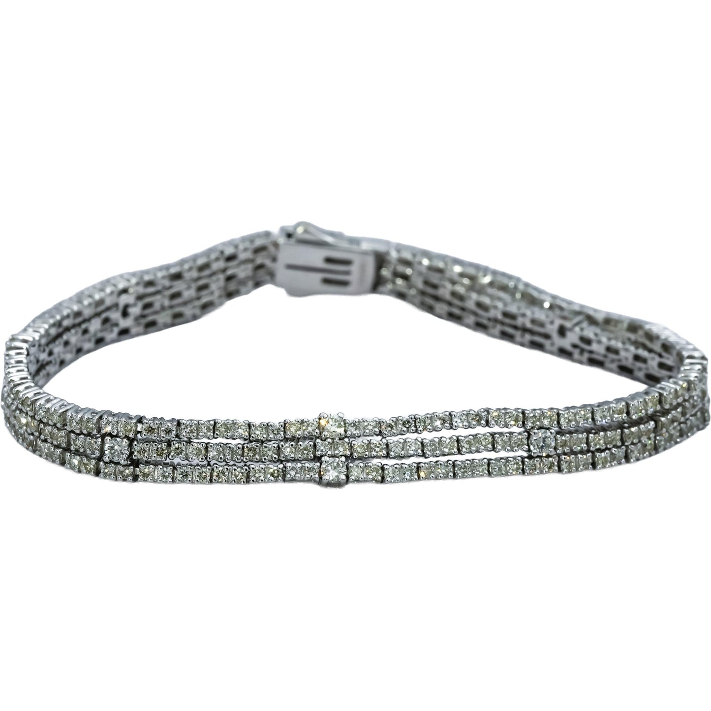 14k White Gold Round Diamond Three Row Fancy Link Bracelet 3.0CT