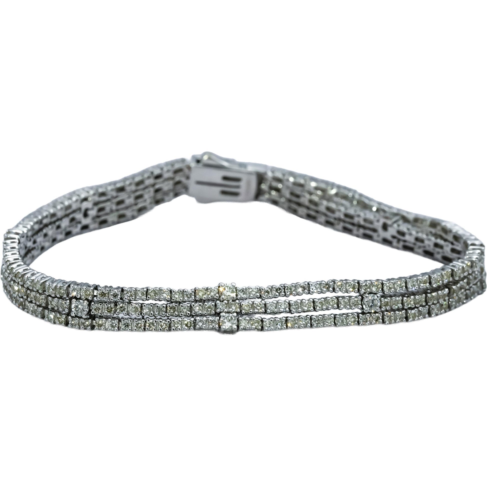 14k White Gold Round Diamond Three Row Fancy Link Bracelet 3.0CT