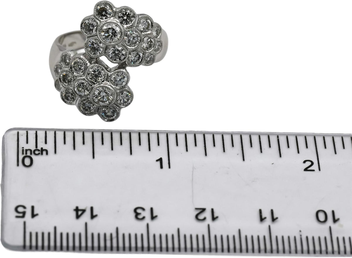 18k White Gold Round Diamond Cluster Bypass Ring 2.30CT Size 7.25
