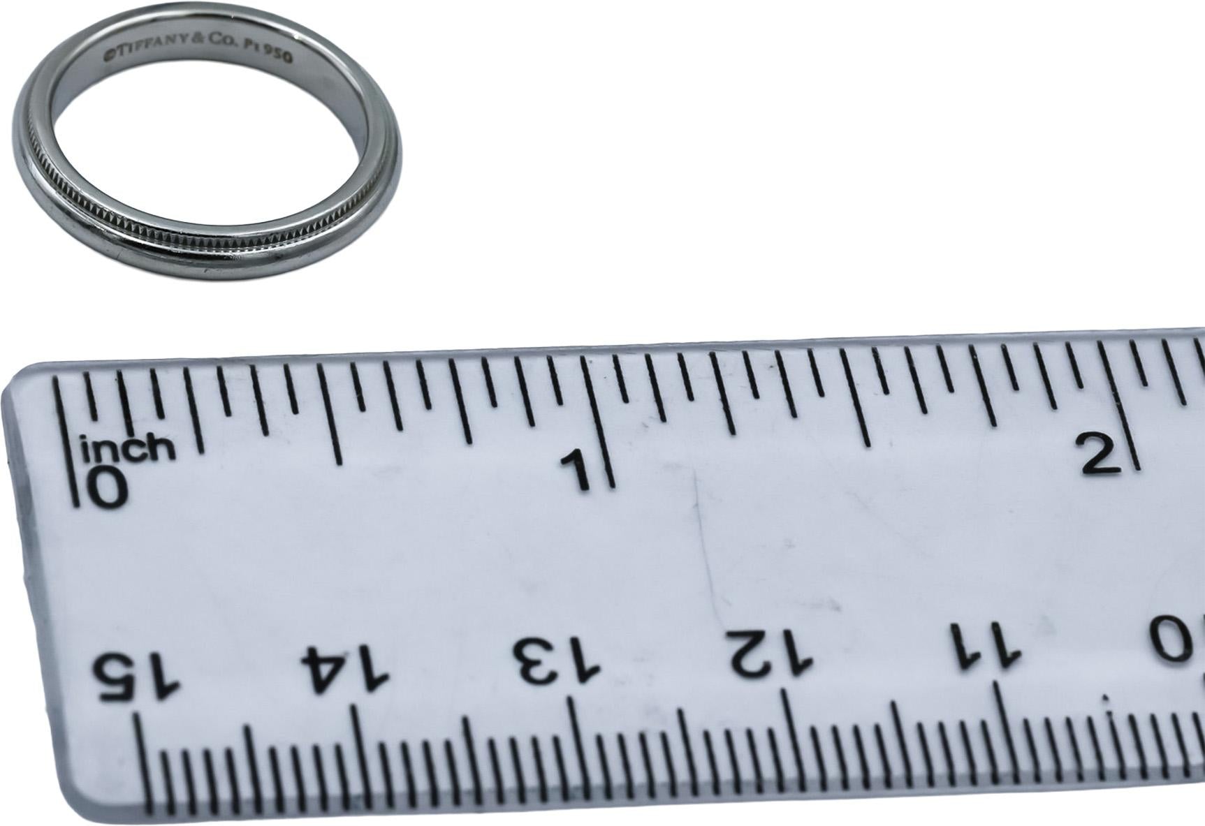 TIFFANY & CO. Platinum 3.0mm Wide Milgrain Edge Band Ring Size 4.5