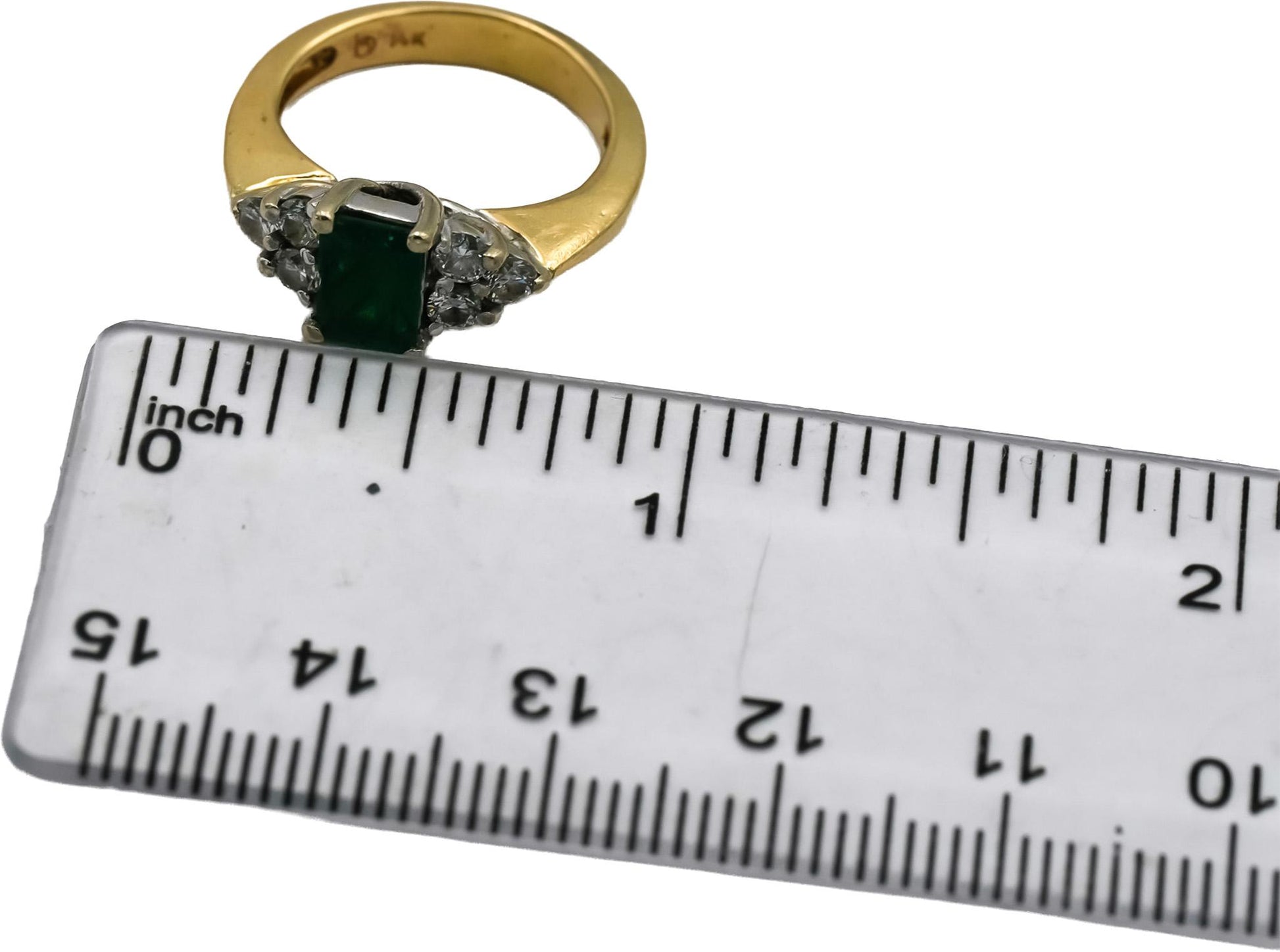 14k Yellow Gold Diamond and Emerald Cocktail Ring 1.08CT Size 4.5