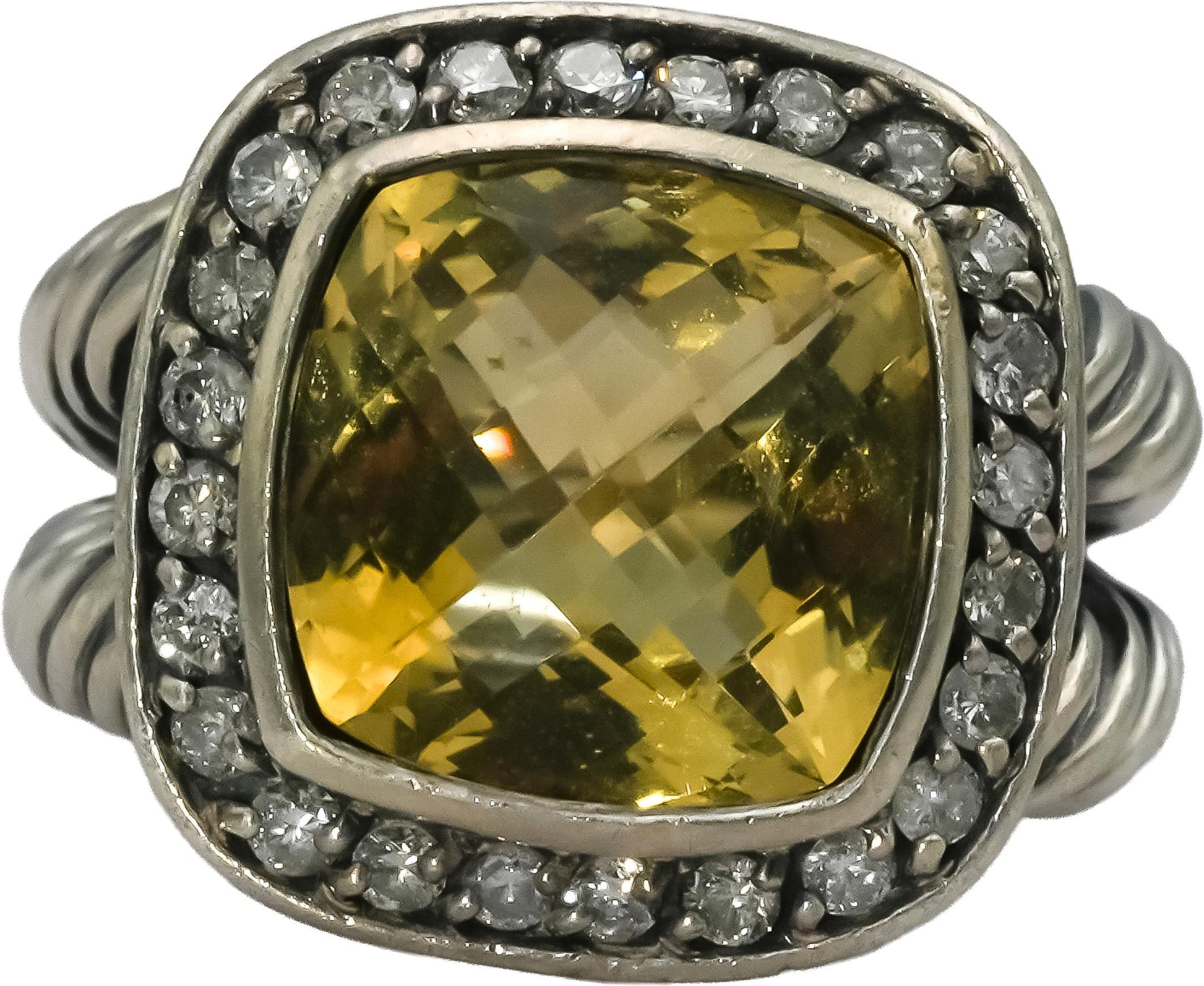 DAVID YURMAN Sterling Silver Diamond and Citrine Albion Ring 0.25CT Size 6