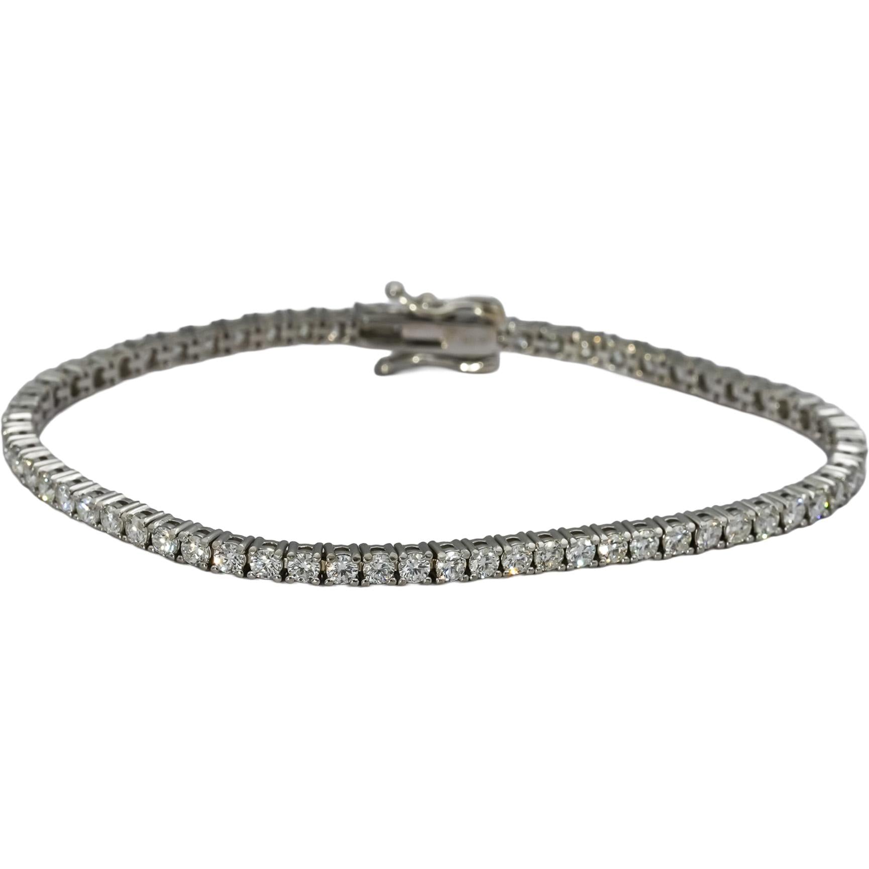 14k White Gold VS Round Diamond Tennis Bracelet 3.67CT 64 Pieces