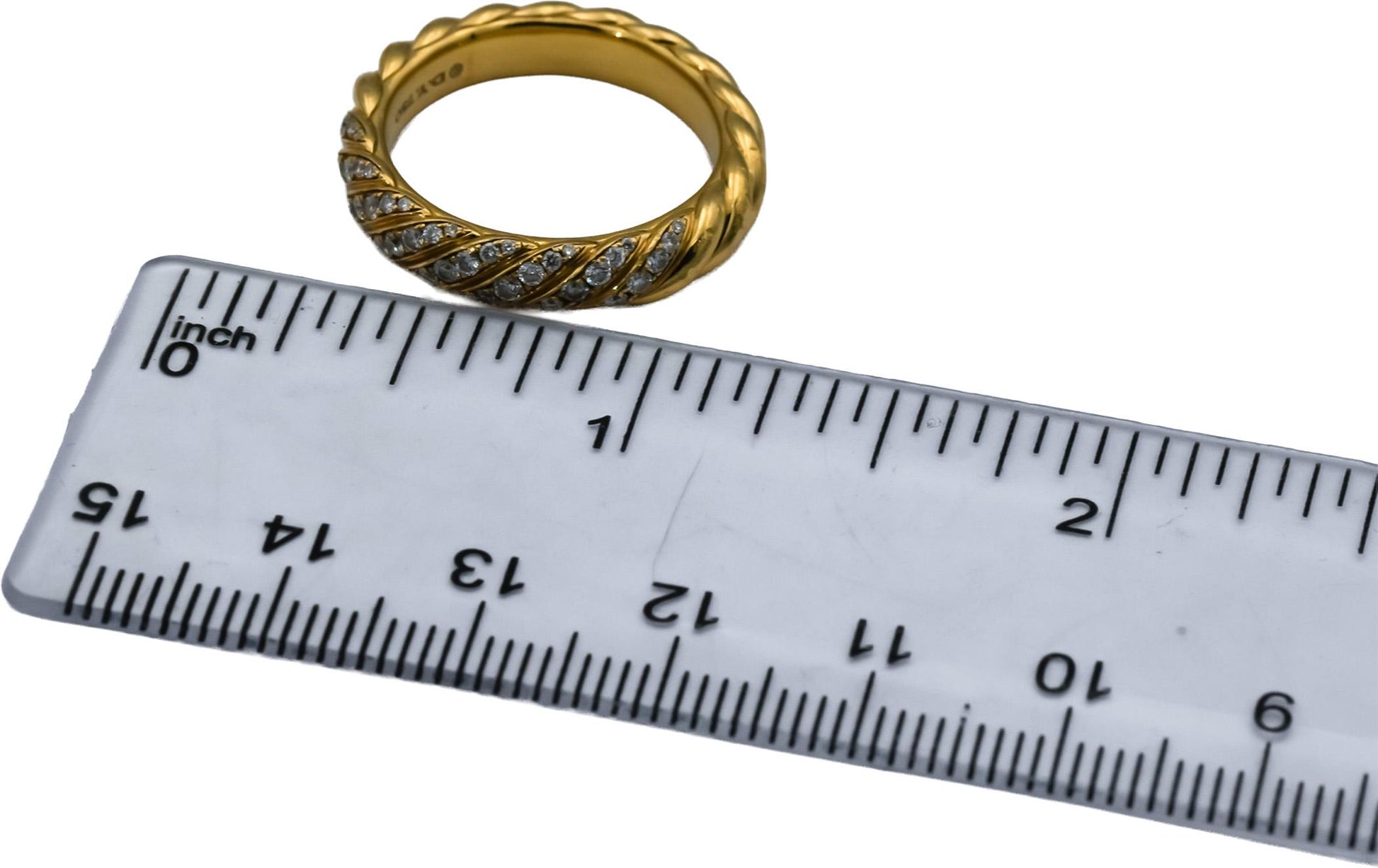 DAVID YURMAN 18k Yellow Gold Diamond Sculpted Cable Band Ring 0.39CT Size 7