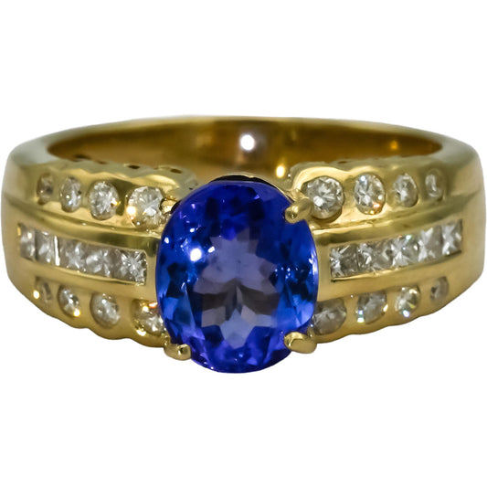 14k Yellow Gold Tanzanite and Diamond Cocktail Ring 3.50CT Size 8.25