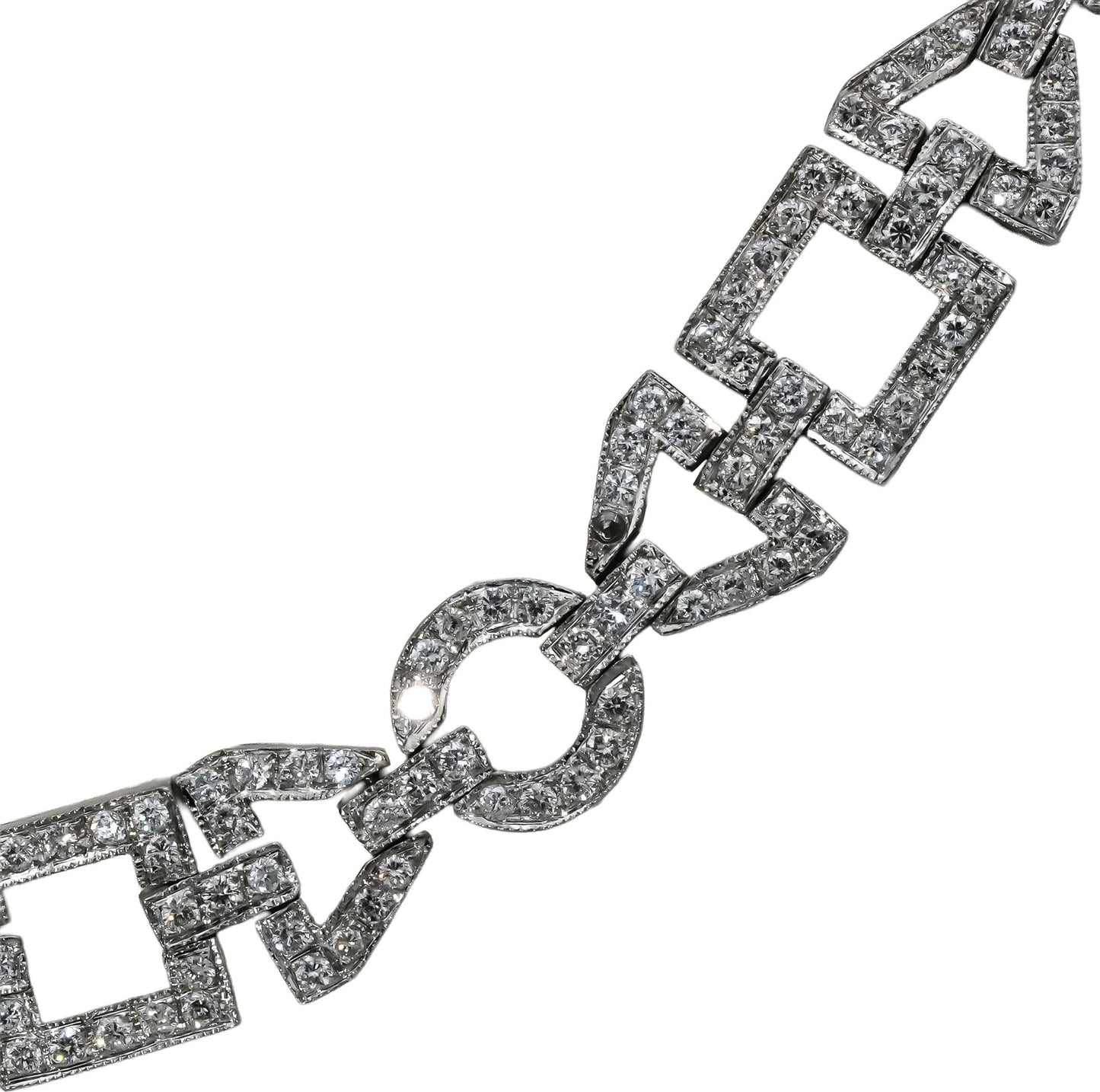 18k White Gold Round Diamond Fancy Link Necklace 7.0CT