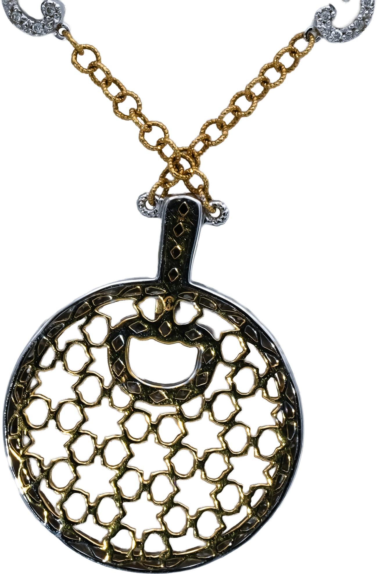 18k White and Yellow Gold VS Round Diamond Pendant Necklace 1.0CT