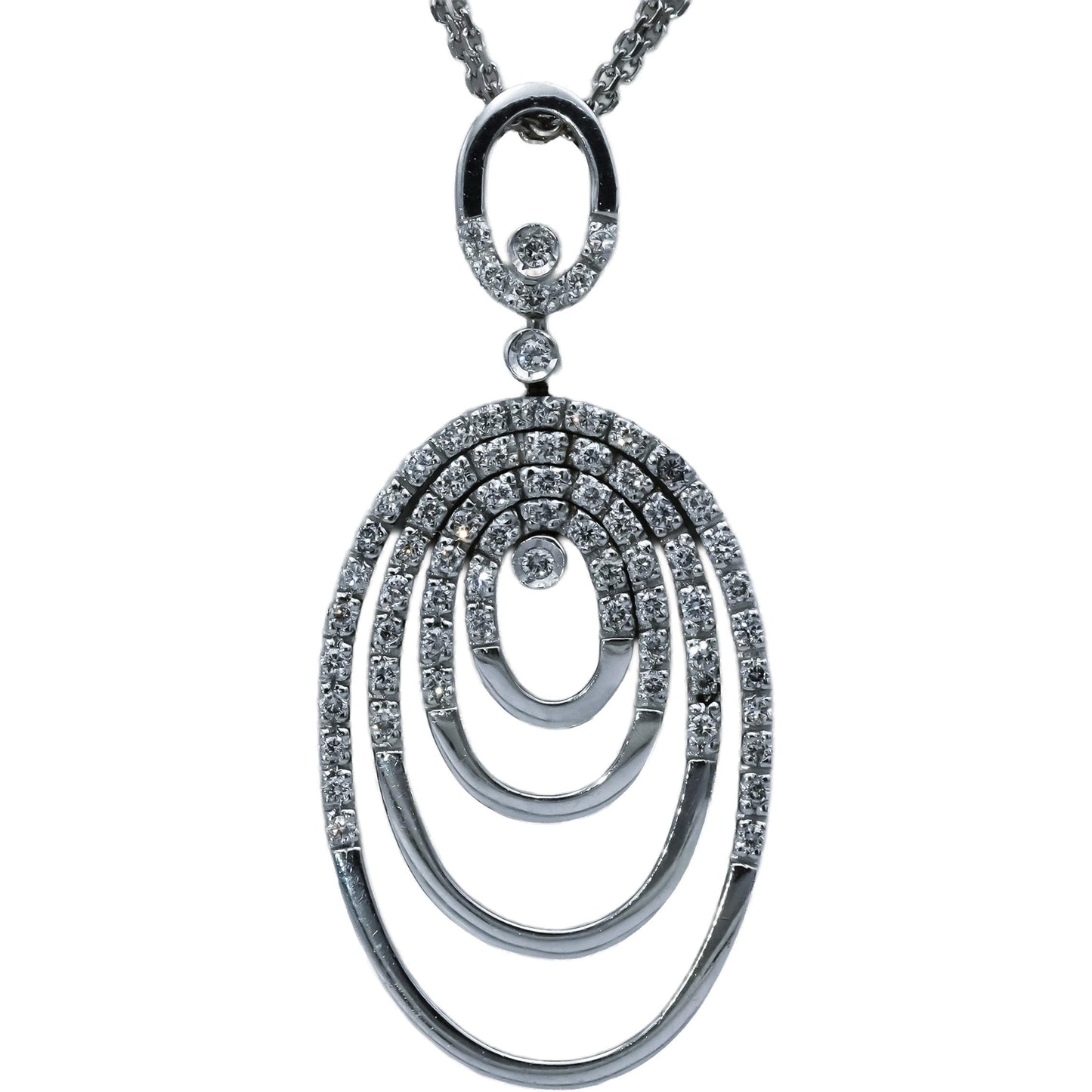 18k White Gold Round Diamond Double Sided Twisting Oval Pendant Necklace 0.50CT