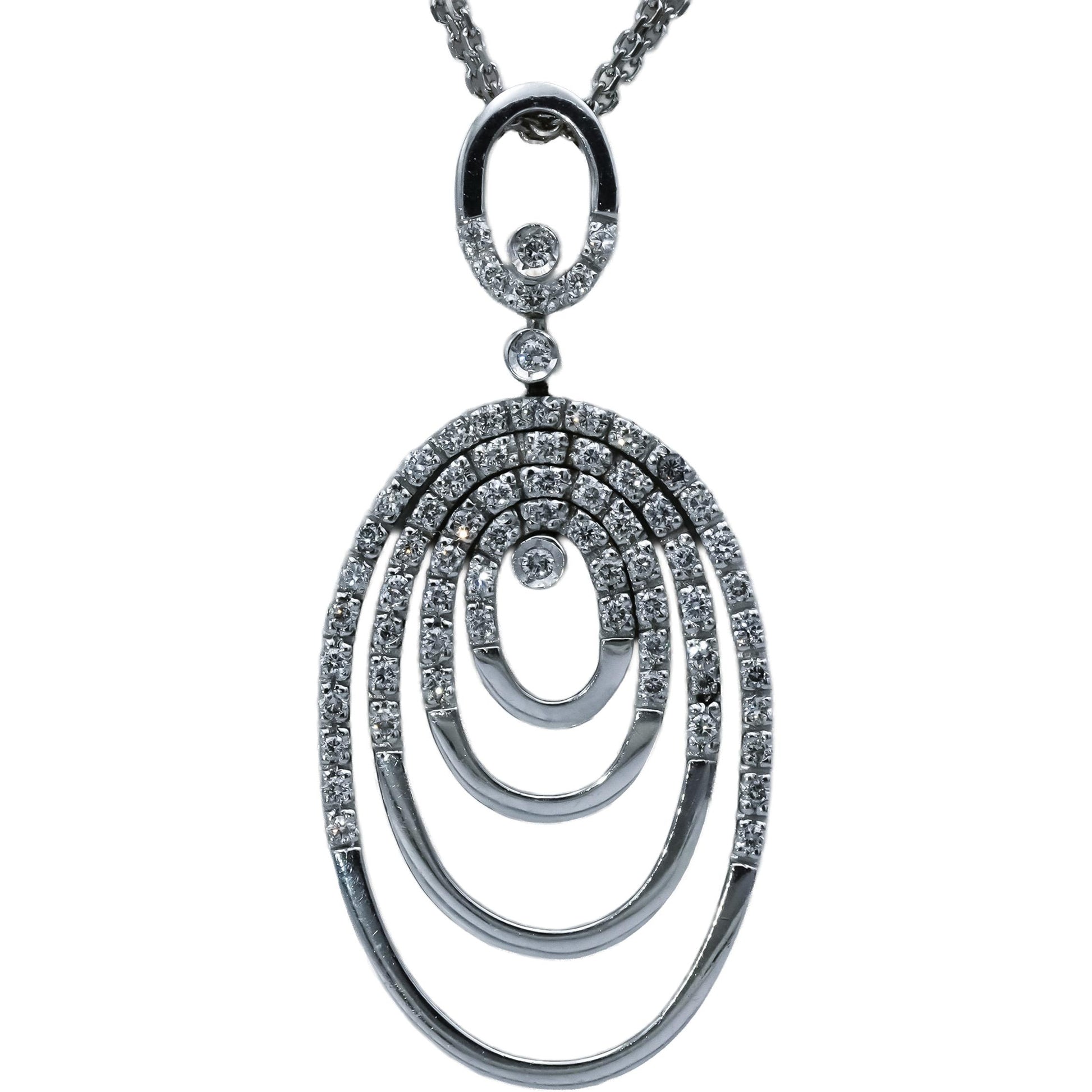 18k White Gold Round Diamond Double Sided Twisting Oval Pendant Necklace 0.50CT