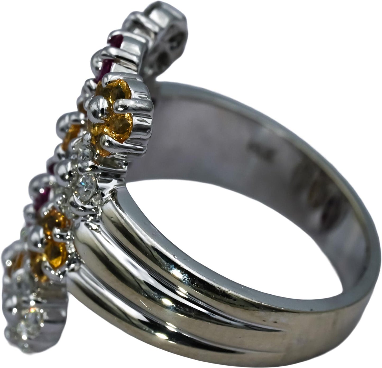 14k White Gold Diamond and Multicolor Gemstone Cluster Ring 0.40CT Size 7