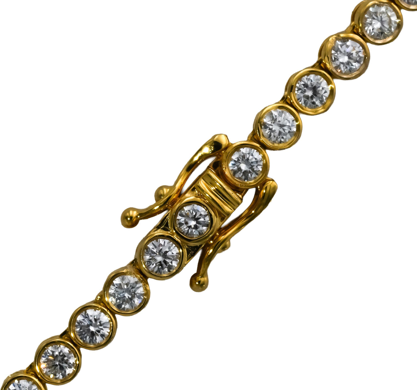 14k Yellow Gold VS Round Bezel Set Diamond Tennis Necklace 9.95CT 123 Pieces