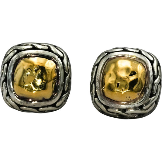 JOHN HARDY Sterling Silver 22k Yellow Gold Palu Collection Square Stud Earring