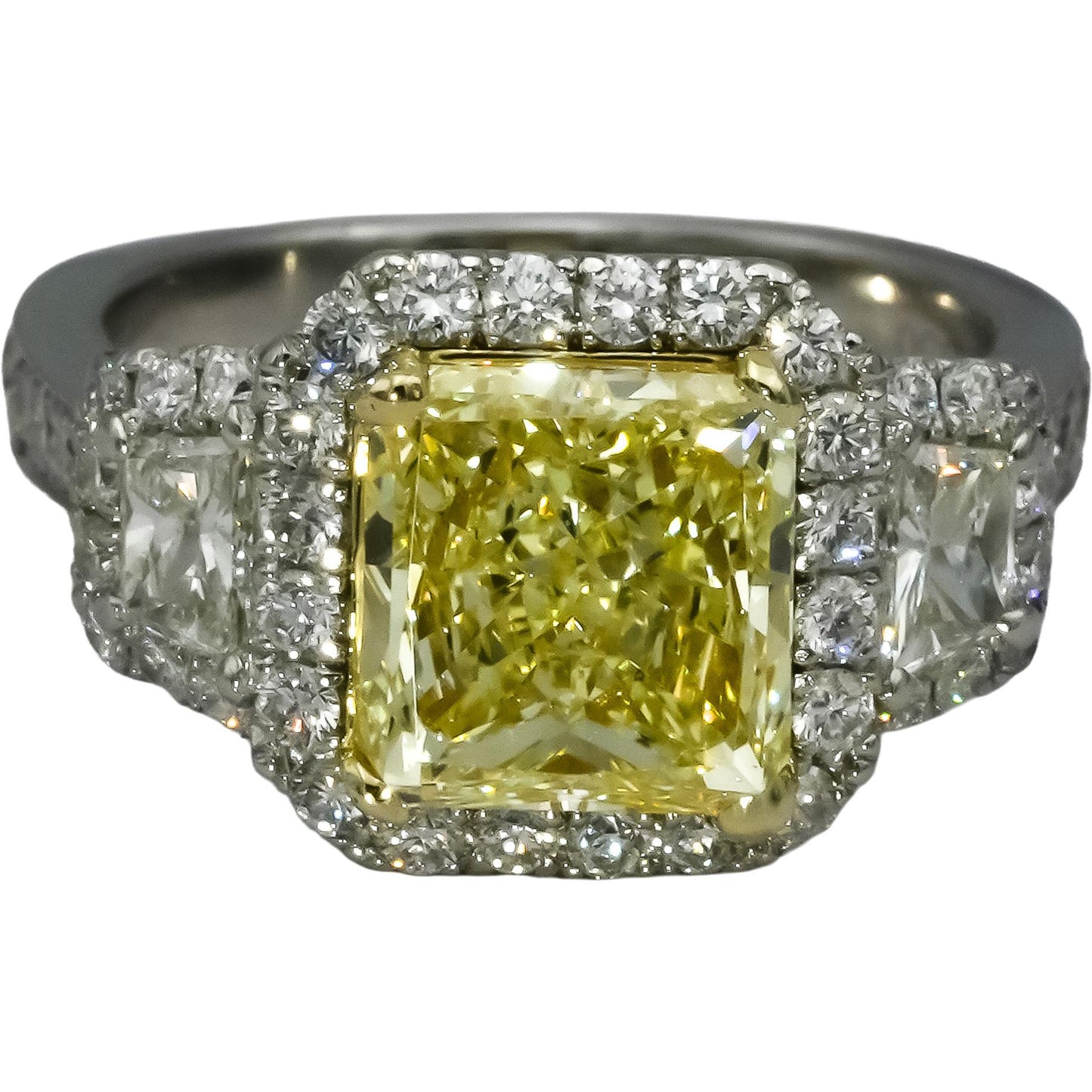 Platinum Light Yellow & White Diamond Engagement Ring 5.25CT w/ 3.25CT Center