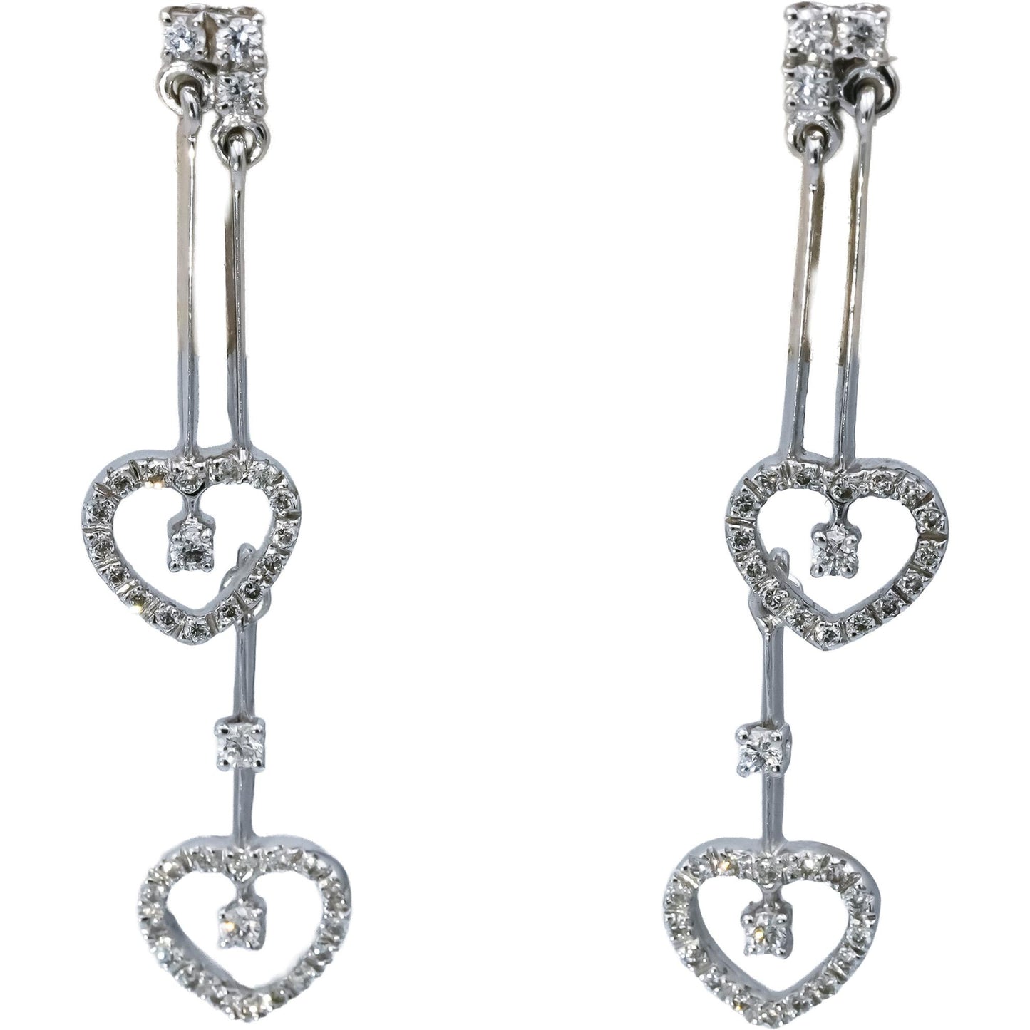 18k White Gold VS Round Diamond Heart Dangle Drop Earrings 0.50CT