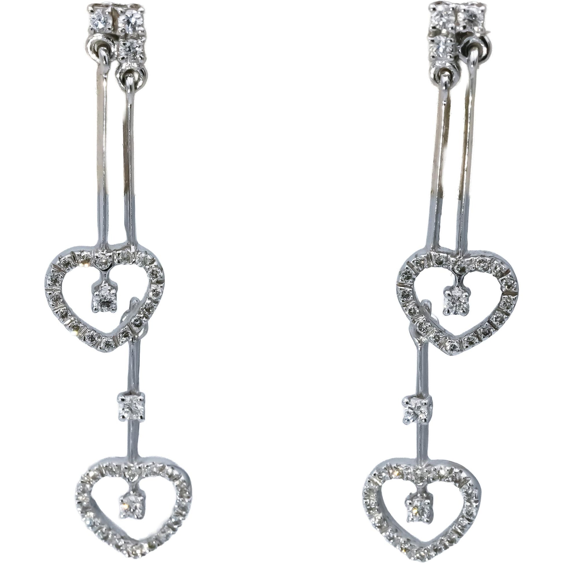 18k White Gold VS Round Diamond Heart Dangle Drop Earrings 0.50CT