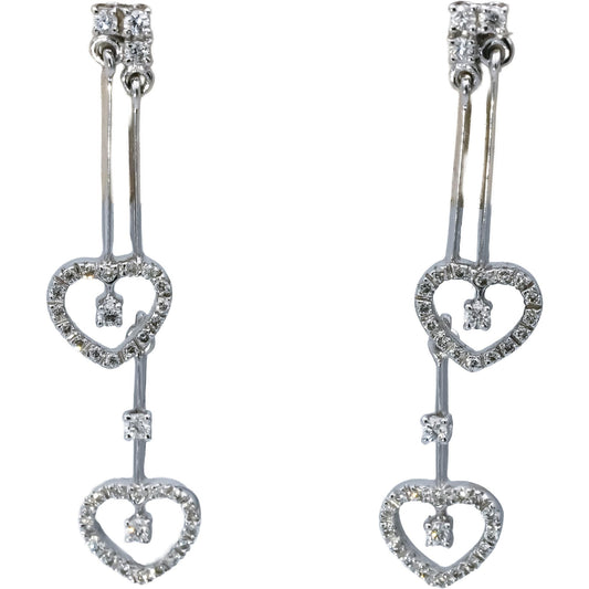 18k White Gold VS Round Diamond Heart Dangle Drop Earrings 0.50CT