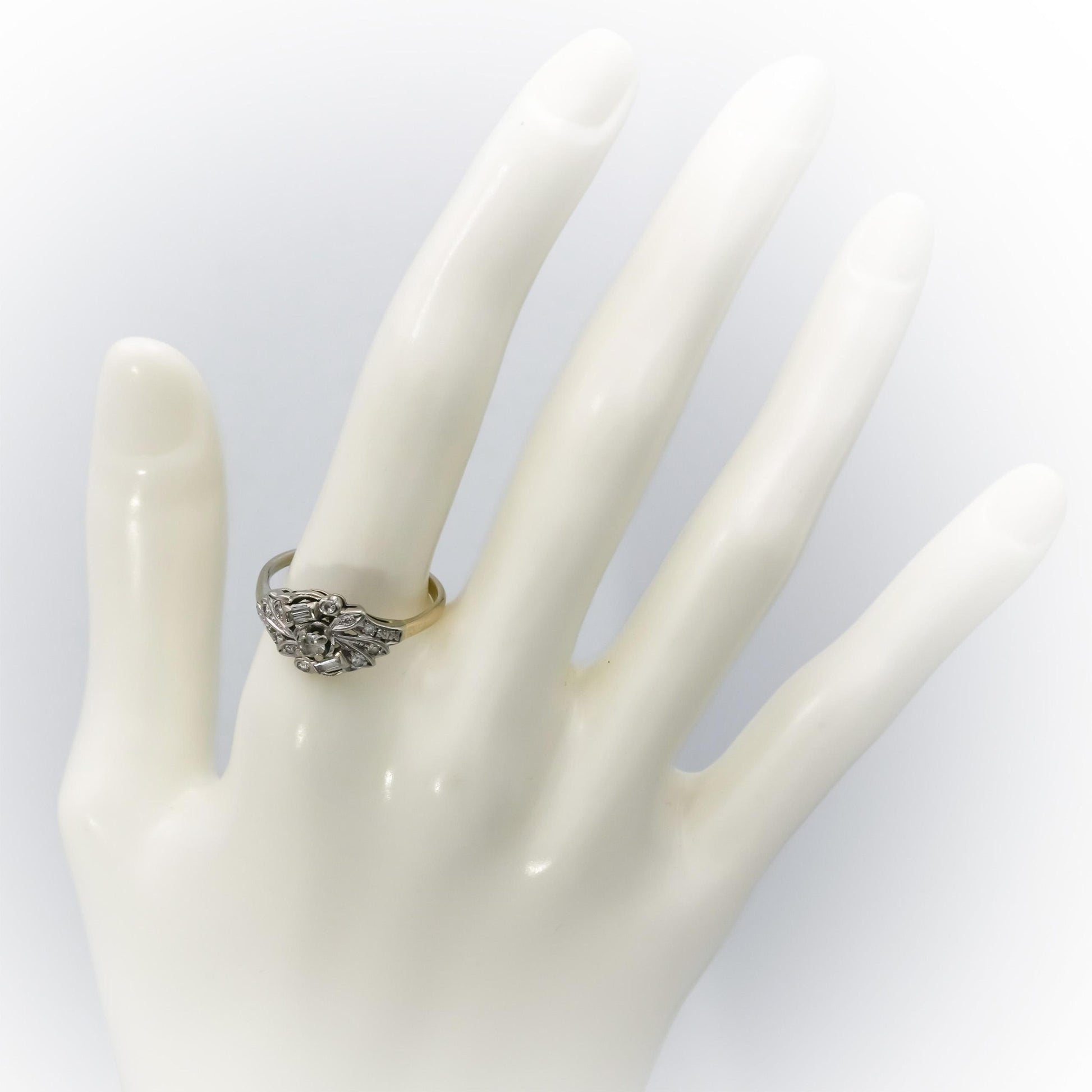 Antique 14k White Gold Diamond Cocktail Ring 0.30CT Size 9