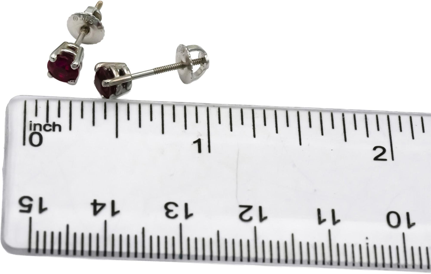 14k White Gold Round Ruby Stud Screw Back Earrings 0.80CT