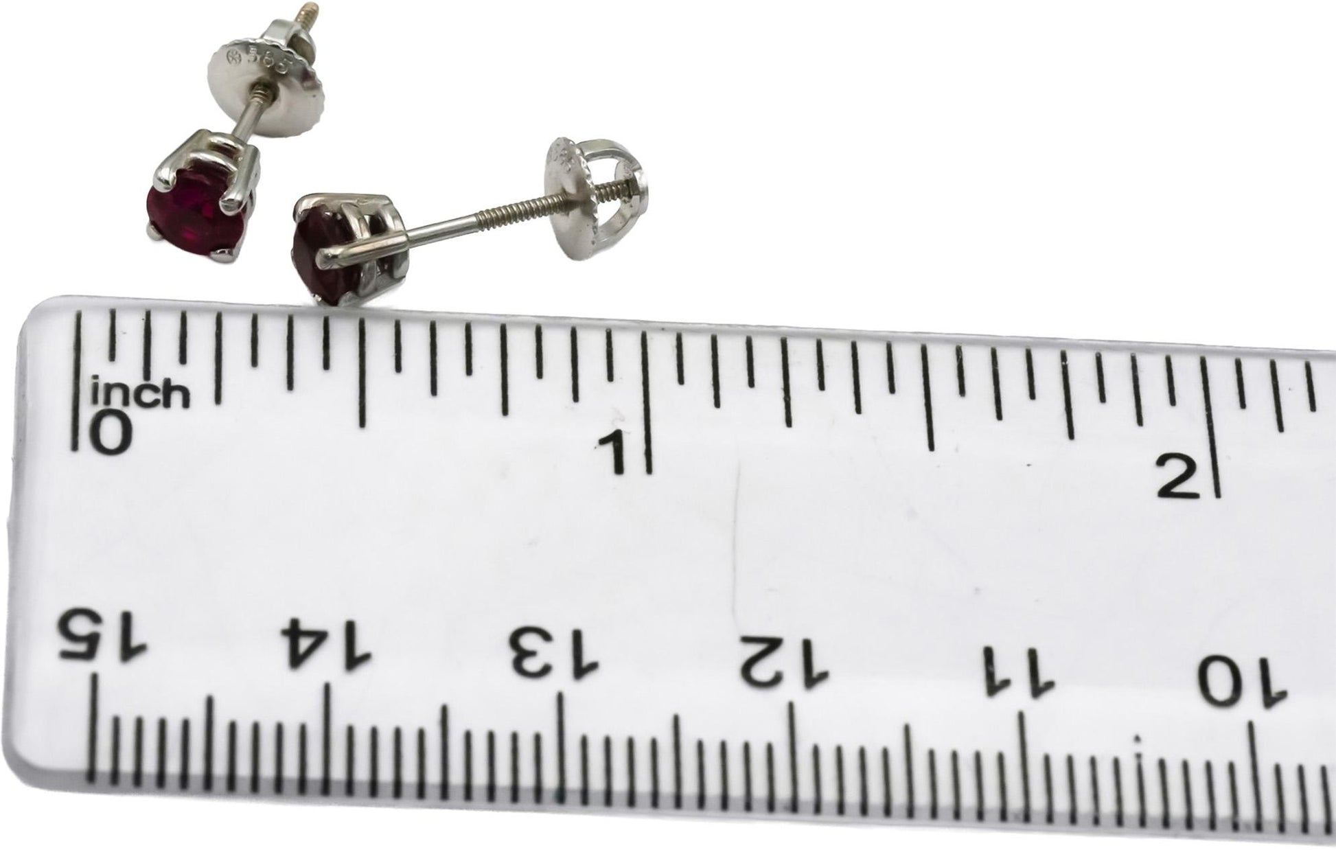 14k White Gold Round Ruby Stud Screw Back Earrings 0.80CT