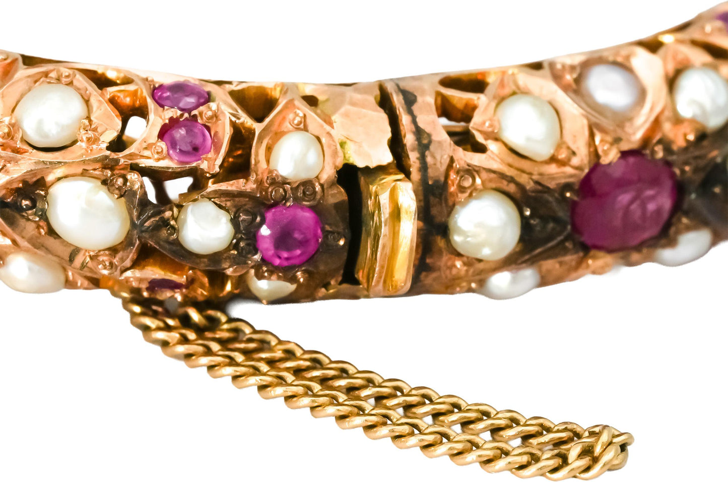12-14k Gold and Sterling Silver Sapphire Ruby Pearl Bangle Bracelet 3.0CT