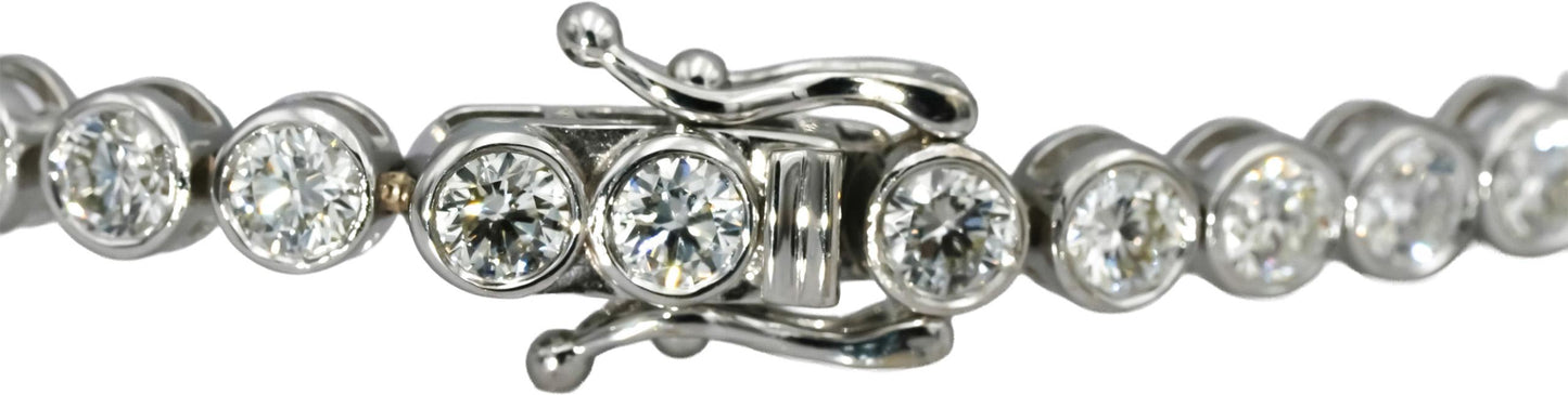 14k White Gold VS Round Bezel Set Natural Diamond Tennis Bracelet 6.04CT