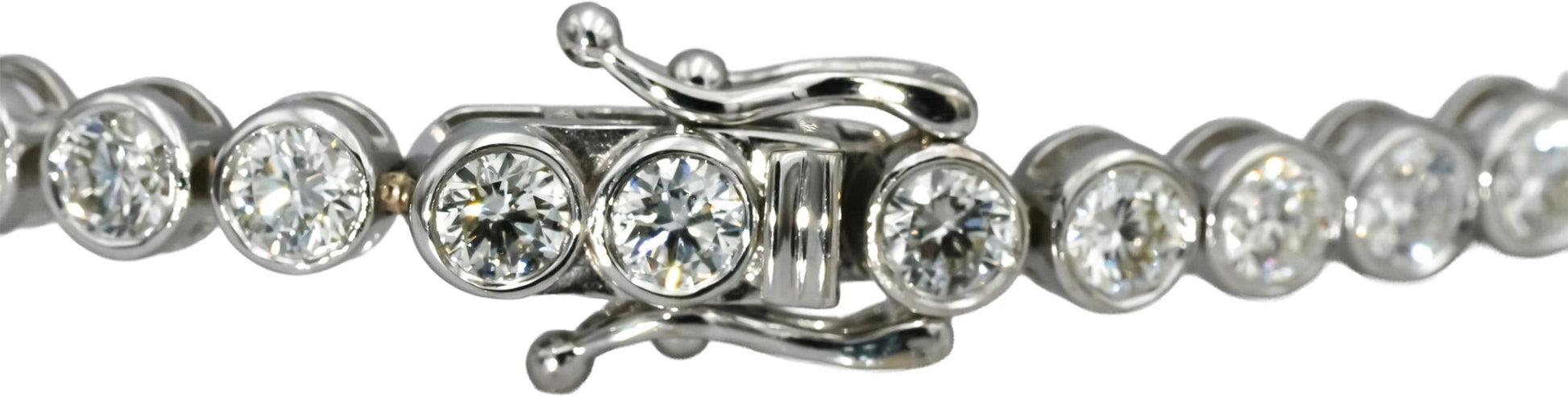14k White Gold VS Round Bezel Set Natural Diamond Tennis Bracelet 6.04CT