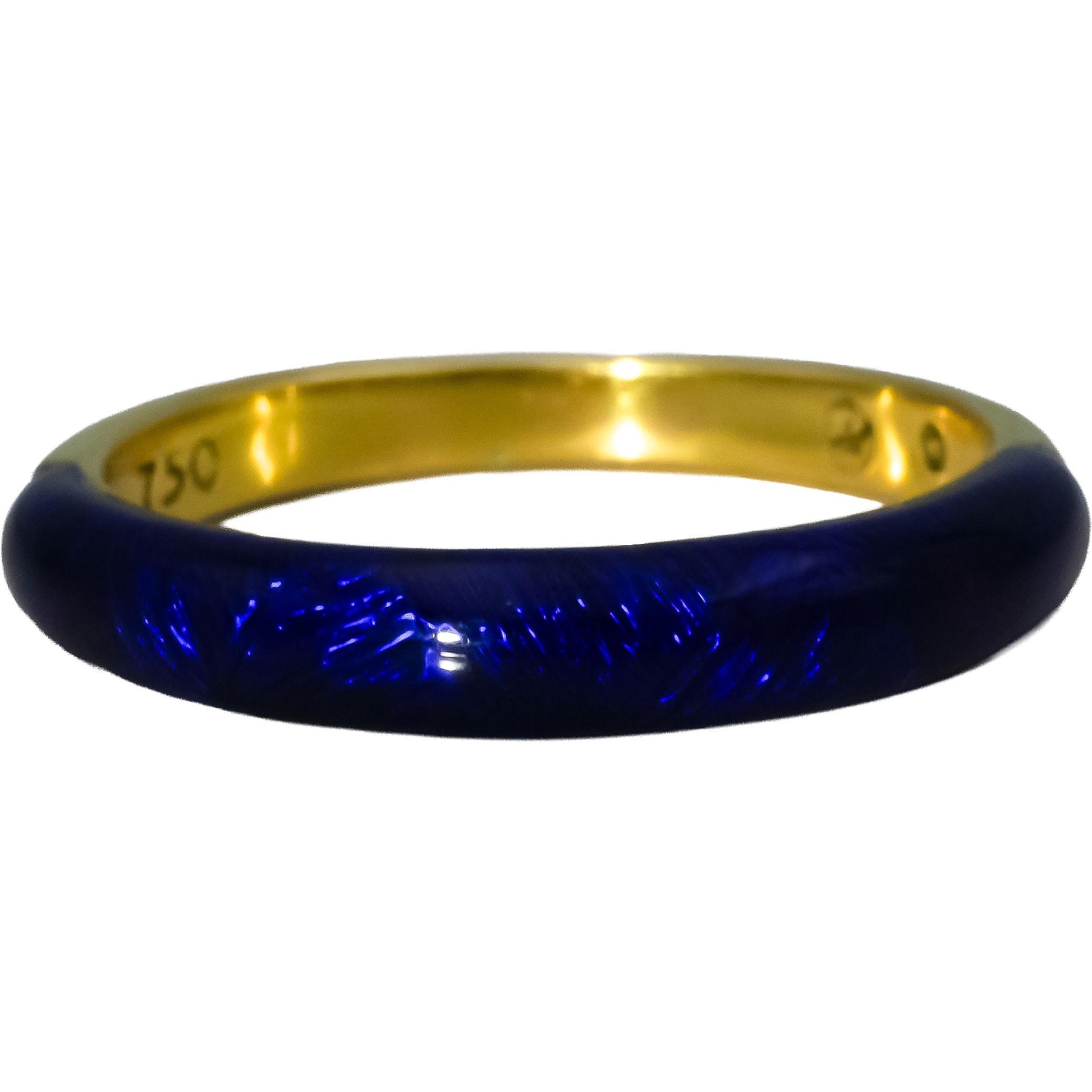 HIDALGO 18k Yellow Gold Blue Enamel Band Ring Size 6.25