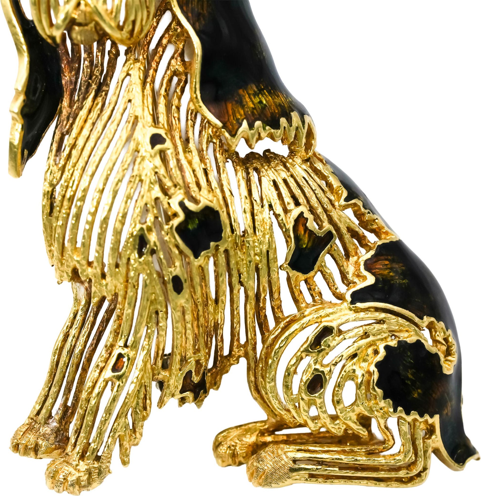 18k Yellow Gold Enamel Cocker Spaniel Dog Brooch Pin