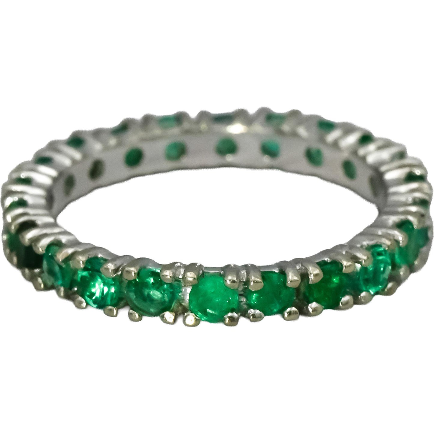 18k White Gold Round Cut Emerald Eternity Band Ring 2.0CT Size 6.75