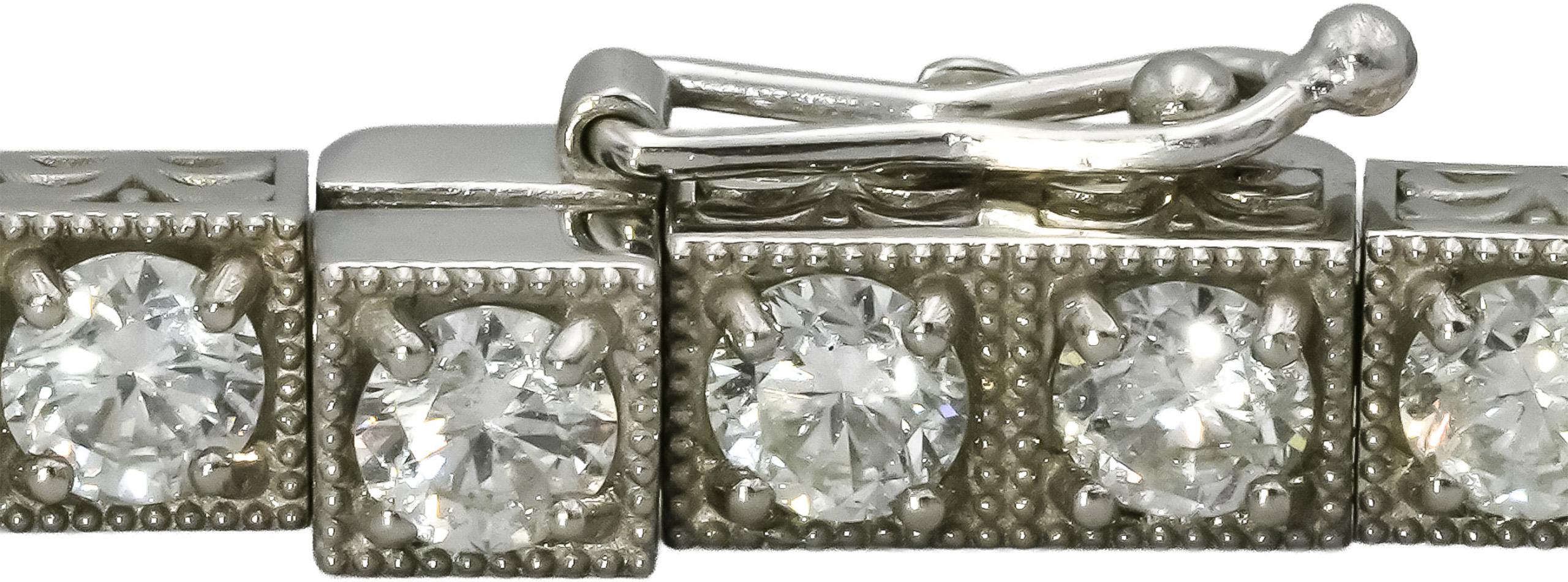 Vintage Platinum VS Diamond Tennis Bracelet w/ Scroll Etching Sides 6.67CT