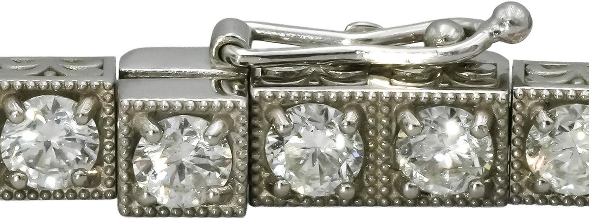 Vintage Platinum VS Diamond Tennis Bracelet w/ Scroll Etching Sides 6.67CT