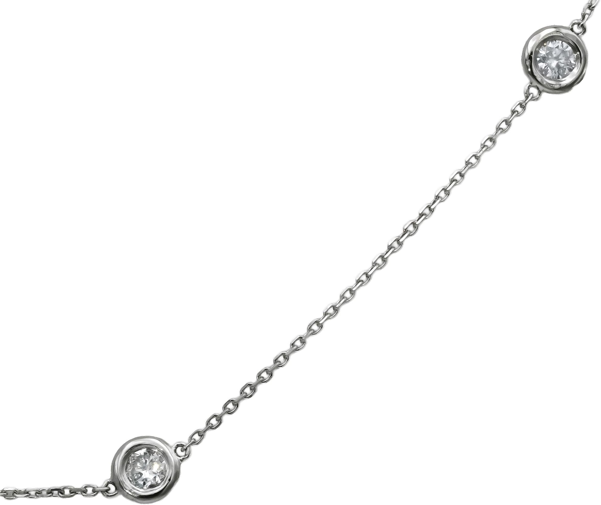 Platinum Round Bezel Set Diamond By The Yard Chain Necklace 1.50CT