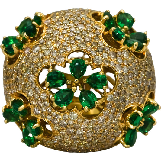 18k Yellow Gold Diamond and Tourmaline Floral Dome Cocktail Ring 7.50CT Sz 7