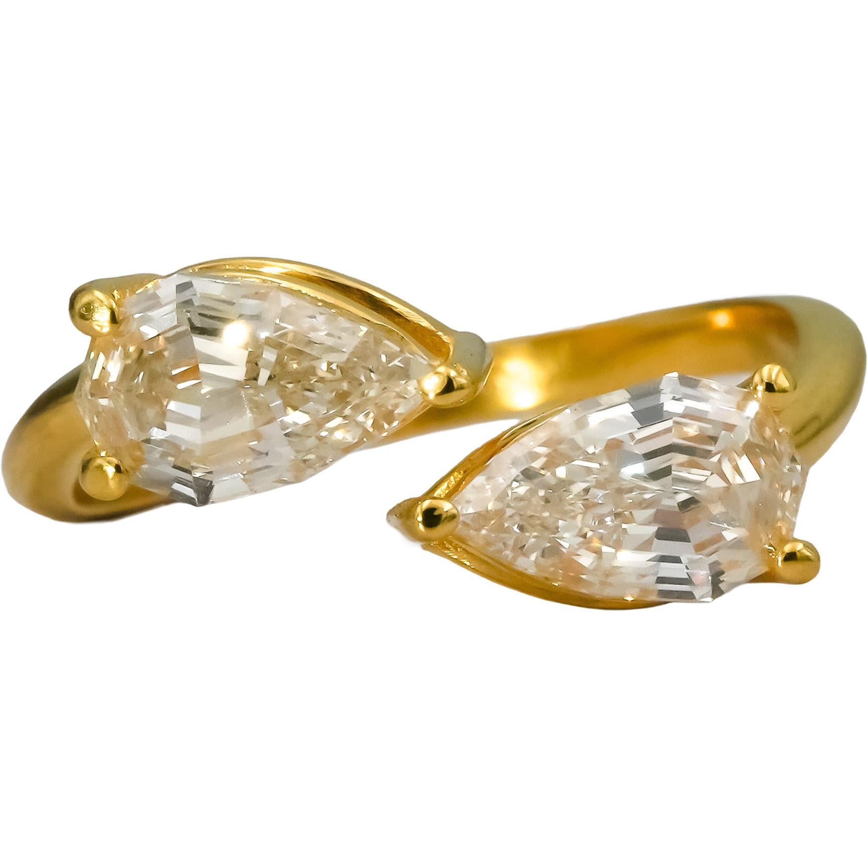 18k Yellow Gold VS Pear Step Cut Diamond Bypass Ring 2.02CT Size 6.5