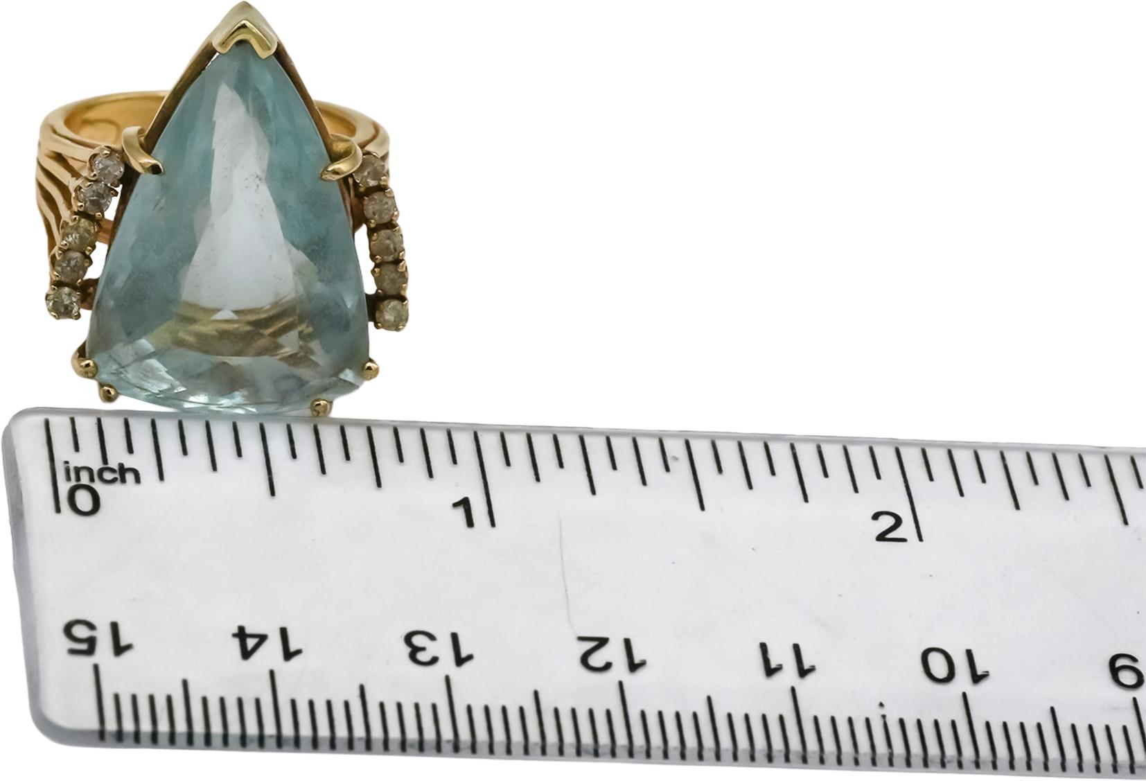 Retro 14k Yellow Gold Aquamarine and Diamond Cocktail Ring 18.33CT Size 6