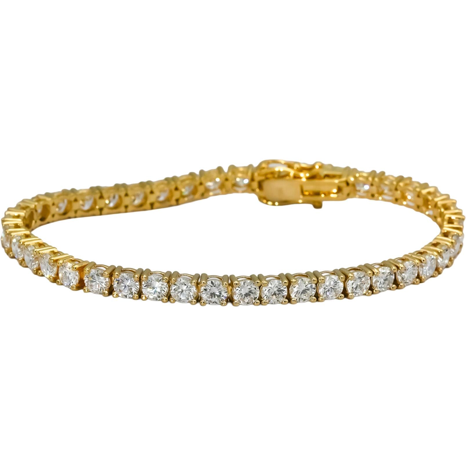 14k Yellow Gold VS Round Lab-Grown Diamond Tennis Bracelet 8.76CT