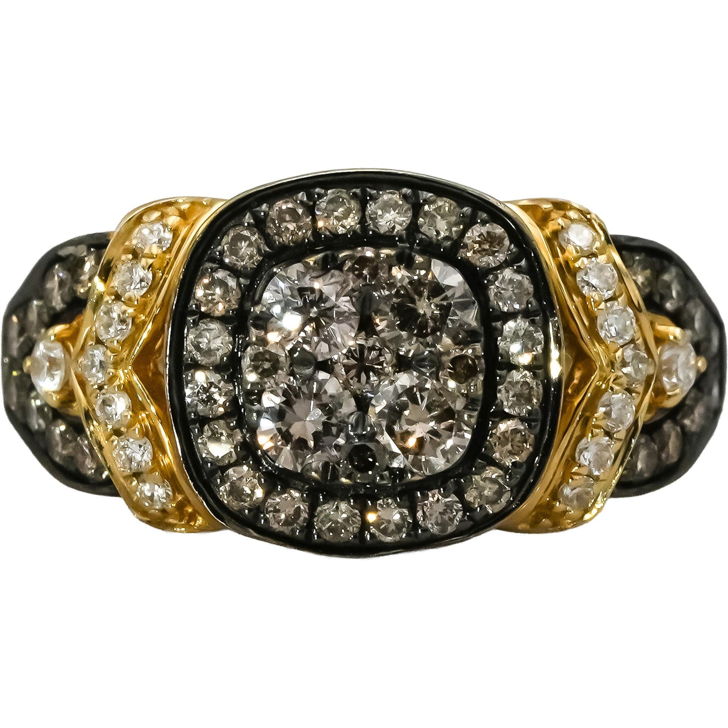 LE VIAN 14k Yellow Gold White and Chocolate Diamond Ring 0.90CT Size 6.75