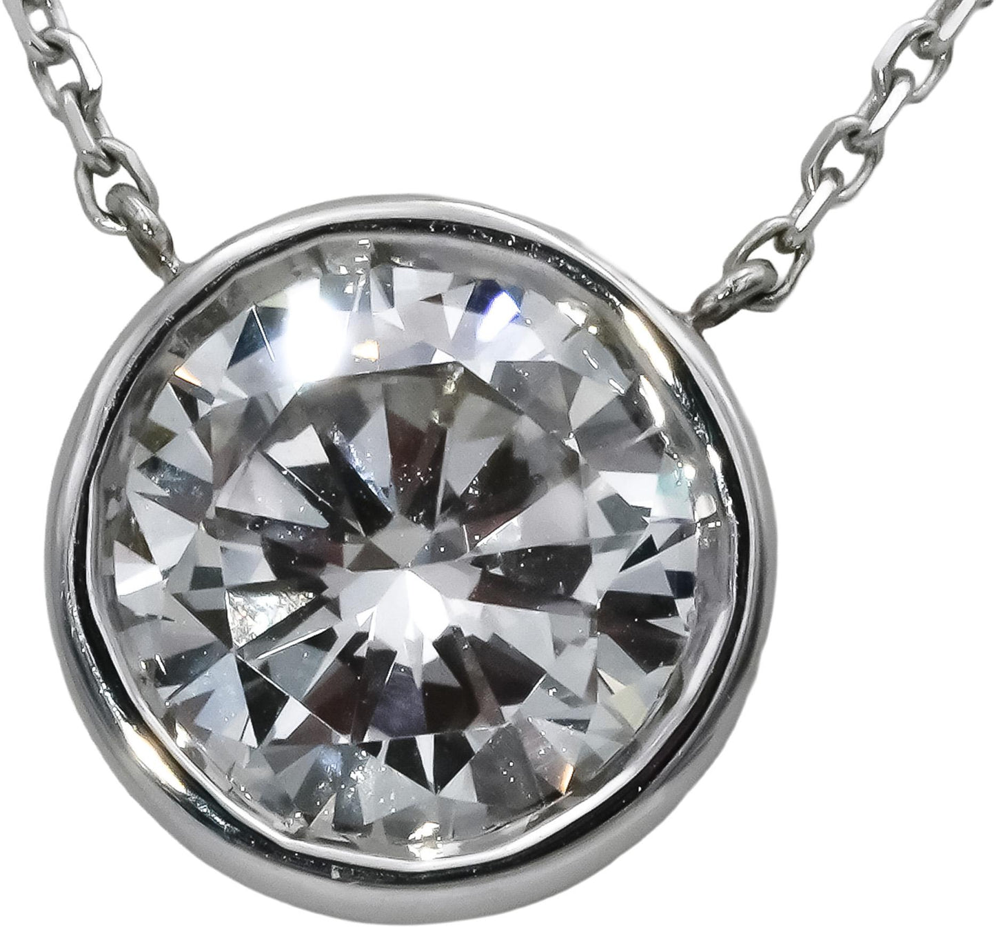 14k White Gold VS Round Lab-Grown Diamond Solitaire Pendant Necklace 2.50CT