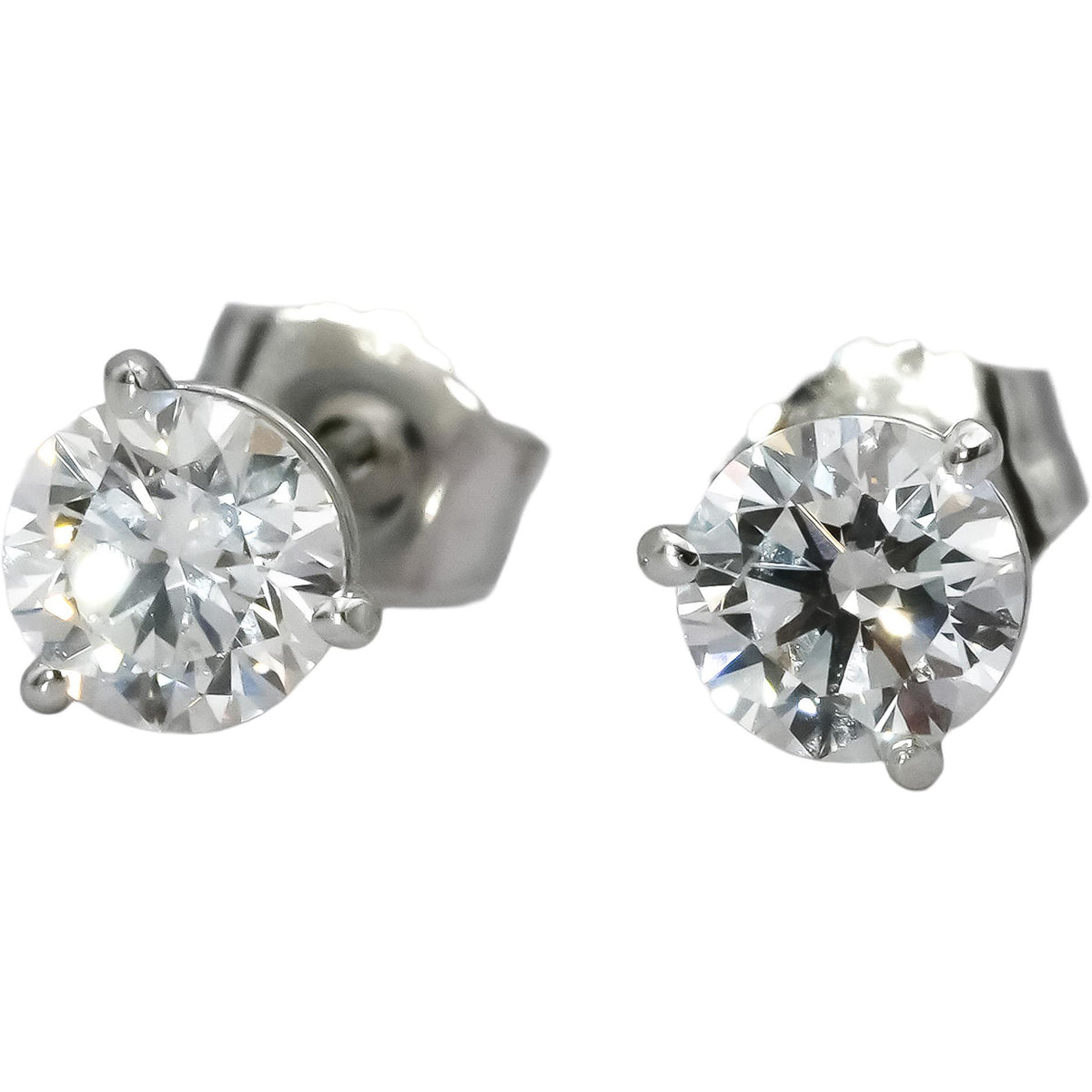 14k White Gold VS Round Lab-Grown Diamond Stud Earrings 1.0CT